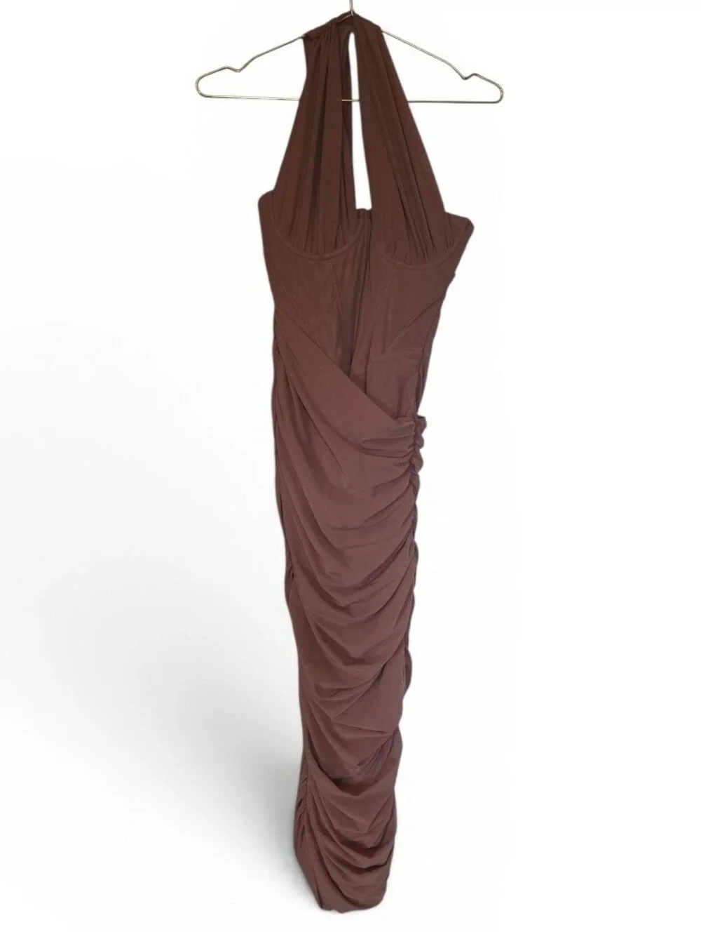 New Without Tags House of CB Valentina Mocha Assymetric Cutout Ruched MidiDress